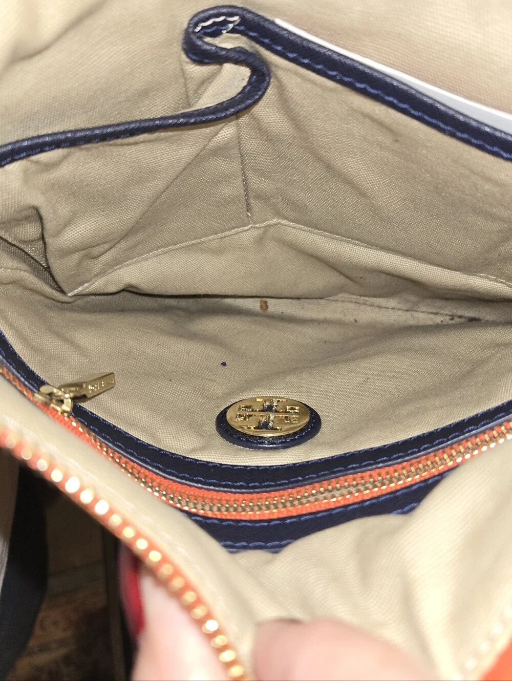 Stained Tory Burch _Navy & Orange Crossbody Bag - Compact Men’s Shoulder Bag